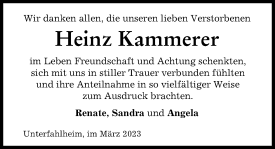 Traueranzeige von Heinz Kammerer von Günzburger Zeitung, Neu-Ulmer Zeitung