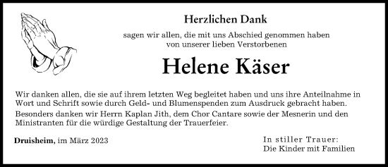 Traueranzeige von Helene Käser von Donauwörther Zeitung