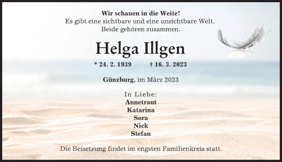 Traueranzeige von Helga Illgen von Günzburger Zeitung