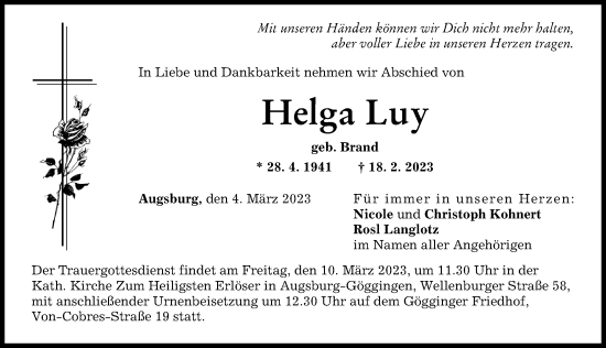 Traueranzeige von Helga Luy von Augsburger Allgemeine