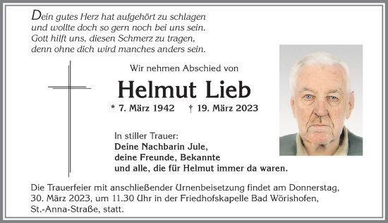 Traueranzeige von Helmut Lieb von Mindelheimer Zeitung