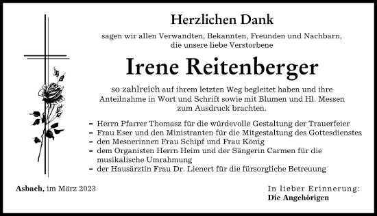 Traueranzeige von Irene Reitenberger von Wertinger Zeitung, Augsburg-Land