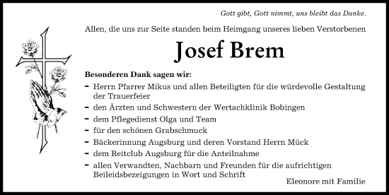 Traueranzeige von Josef Brem von Augsburger Allgemeine