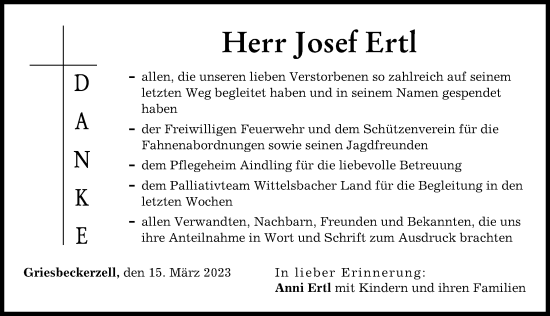 Traueranzeige von Josef Ertl von Aichacher Nachrichten