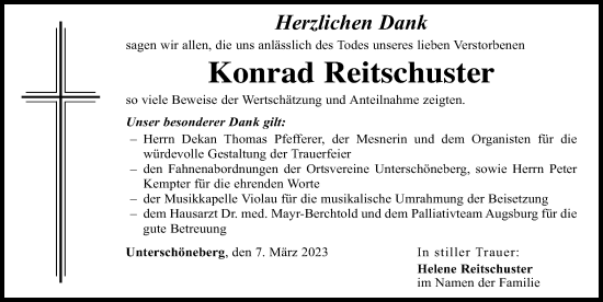 Traueranzeige von Konrad Reitschuster von Augsburg-Land