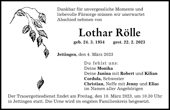 Traueranzeige von Lothar Rölle von Günzburger Zeitung