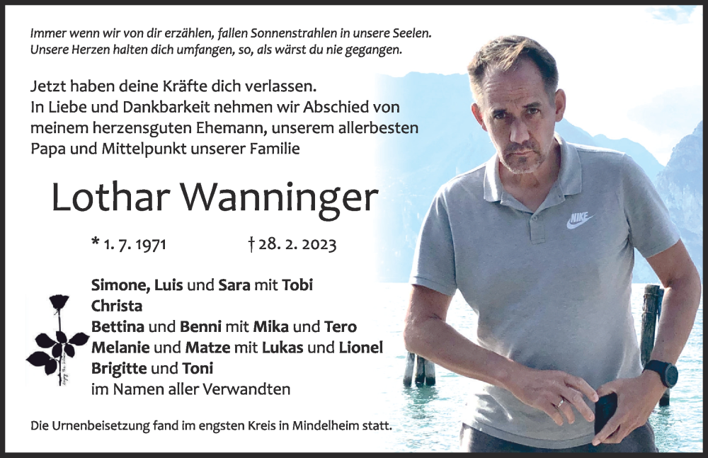  Traueranzeige für Lothar Wanninger vom 10.03.2023 aus Mindelheimer Zeitung
