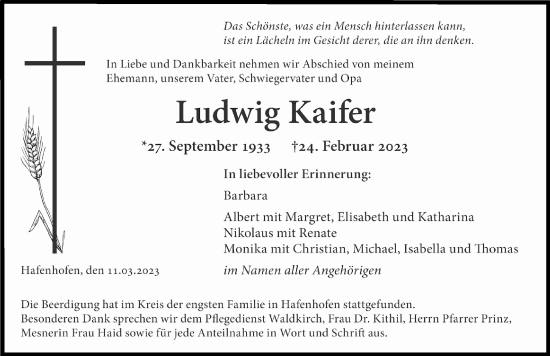 Traueranzeige von Ludwig Kaifer von Günzburger Zeitung