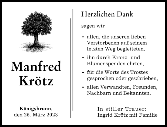 Traueranzeige von Manfred Krötz von Augsburger Allgemeine