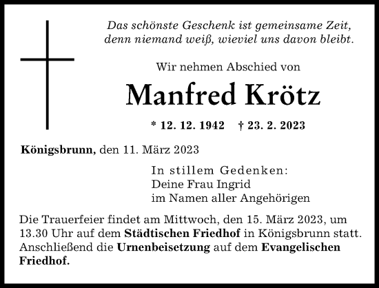 Traueranzeige von Manfred Krötz von Augsburger Allgemeine