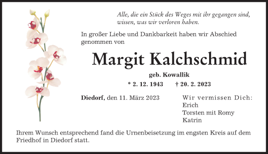 Traueranzeige von Margit Kalchschmid von Augsburger Allgemeine