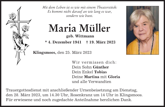 Traueranzeige von Maria Müller von Neuburger Rundschau