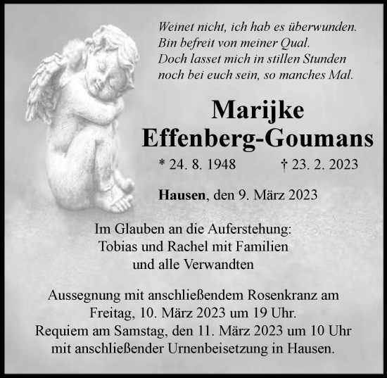 Traueranzeige von Marijke Effenberg-Goumans von Rieser Nachrichten