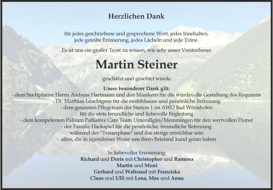 Traueranzeige von Martin Steiner von Mindelheimer Zeitung
