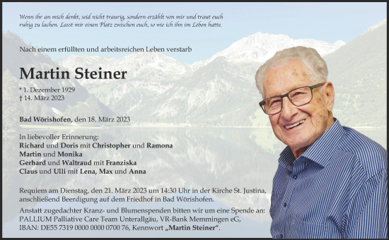 Traueranzeige von Martin Steiner von Mindelheimer Zeitung