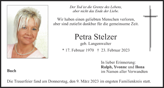 Traueranzeige von Petra Stelzer von Illertisser Zeitung