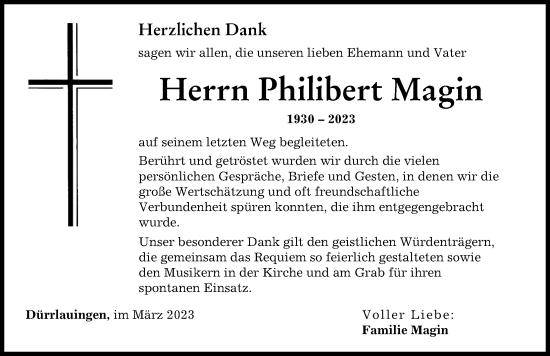 Traueranzeige von Philibert Magin von Günzburger Zeitung