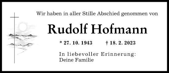 Traueranzeige von Rudolf Hofmann von Augsburg-Land