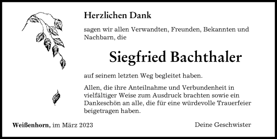 Traueranzeige von Siegfried Bachthaler von Neu-Ulmer Zeitung