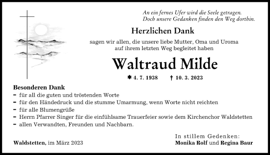 Traueranzeige von Waltraud Milde von Günzburger Zeitung