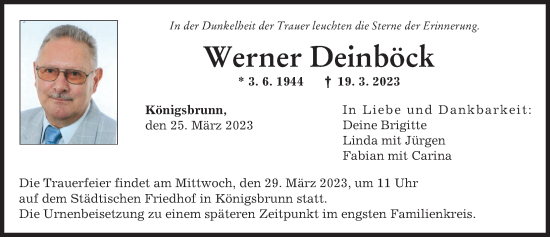 Traueranzeige von Werner Deinböck von Augsburger Allgemeine