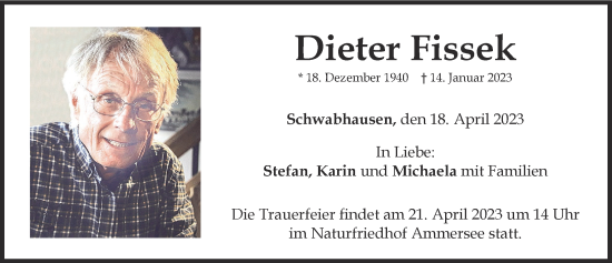 Traueranzeige von Dieter Fissek von Landsberger Tagblatt
