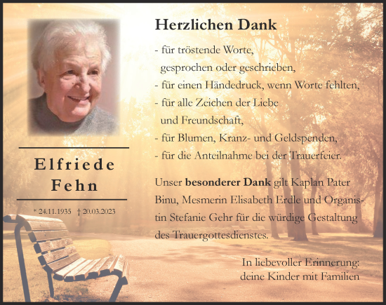 Traueranzeige von Elfriede Fehn von Günzburger Zeitung