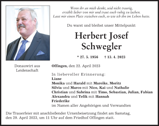 Traueranzeige von Herbert Josef Schwegler von Günzburger Zeitung