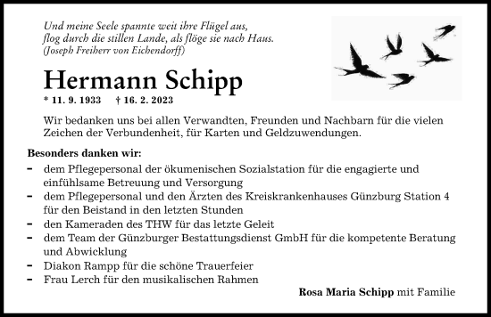 Traueranzeige von Hermann Schipp von Günzburger Zeitung
