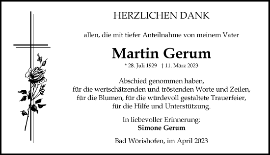 Traueranzeige von Martin Gerum von Mindelheimer Zeitung
