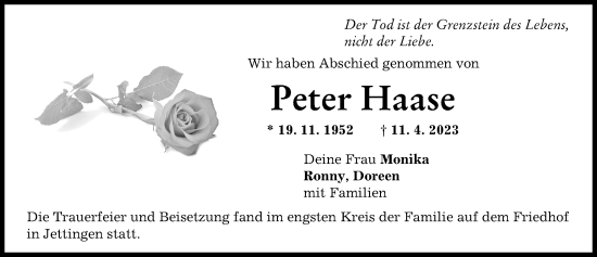 Traueranzeige von Peter Haase von Günzburger Zeitung