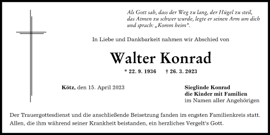 Traueranzeige von Walter Konrad von Günzburger Zeitung