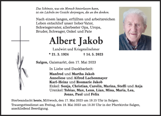 Traueranzeige von Albert Jakob von Mindelheimer Zeitung