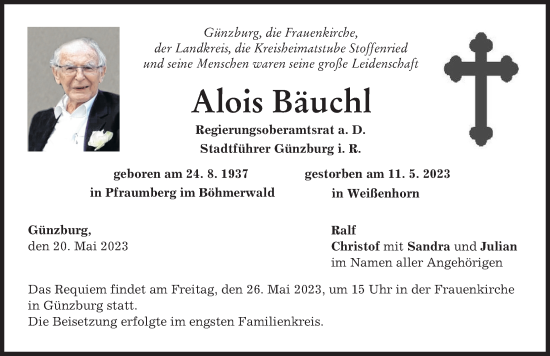 Traueranzeige von Alois Bäuchl von Mittelschwäbische Nachrichten, Günzburger Zeitung