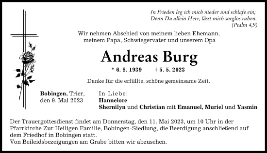 Traueranzeige von Andreas Burg von Schwabmünchner Allgemeine