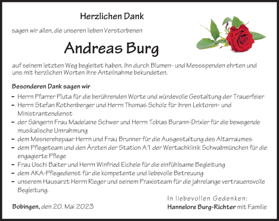 Traueranzeige von Andreas Burg von Schwabmünchner Allgemeine