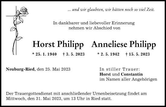 Traueranzeige von Anneliese Philipp von Neuburger Rundschau