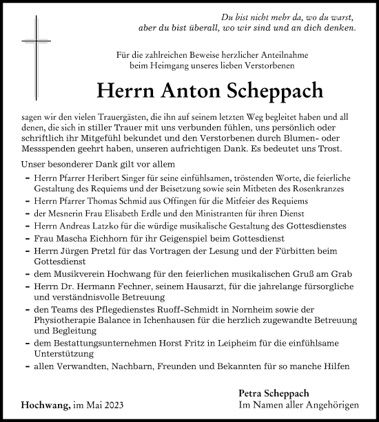 Traueranzeige von Anton Scheppach von Günzburger Zeitung