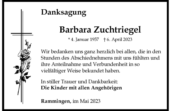 Traueranzeige von Barbara Zuchtriegel von Mindelheimer Zeitung