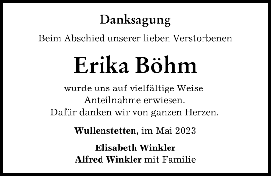 Traueranzeige von Erika Böhm von Neu-Ulmer Zeitung