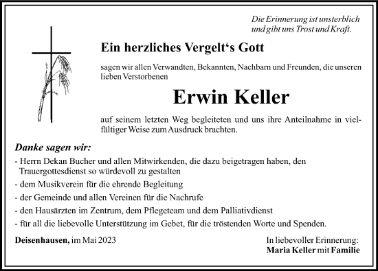 Traueranzeige von Erwin Keller von Mittelschwäbische Nachrichten