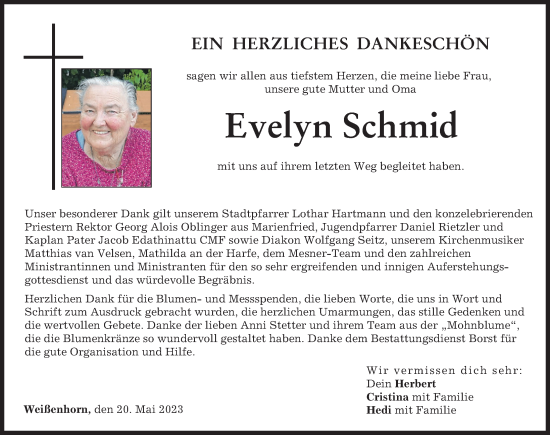 Traueranzeige von Evelyn Schmid von Neu-Ulmer Zeitung