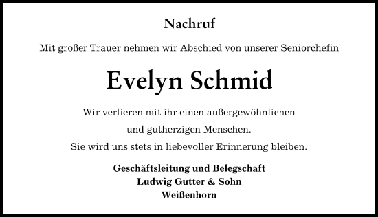 Traueranzeige von Evelyn Schmid von Neu-Ulmer Zeitung