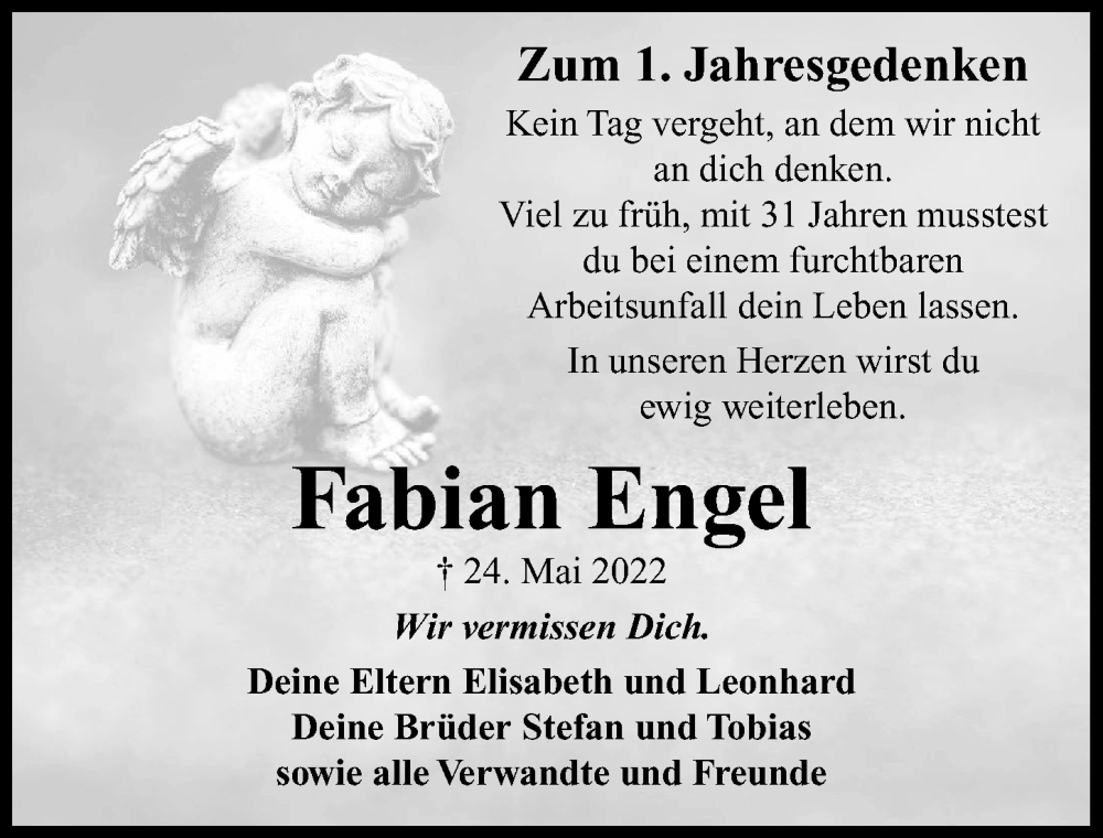 Traueranzeige für Fabian Engel vom 24.05.2023 aus Rieser Nachrichten