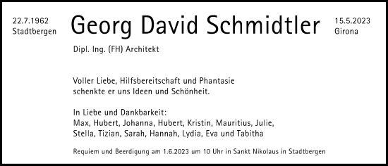 Traueranzeige von Georg David Schmidtler von Augsburger Allgemeine