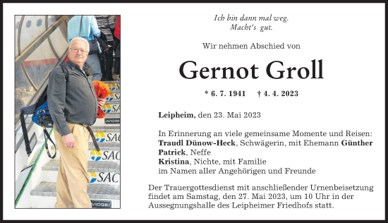 Traueranzeige von Gernot Groll von Günzburger Zeitung
