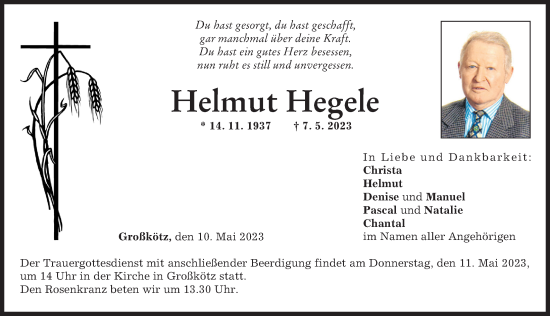 Traueranzeige von Helmut Hegele von Günzburger Zeitung