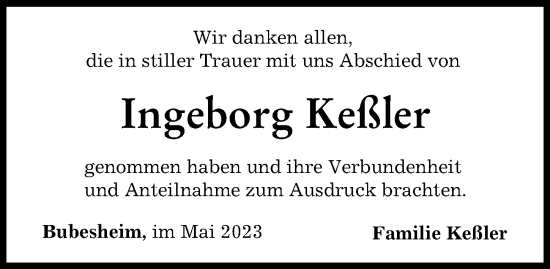 Traueranzeige von Ingeborg Keßler von Günzburger Zeitung