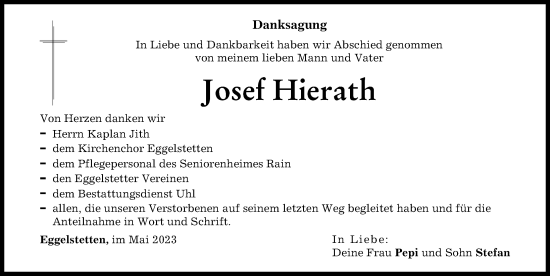 Traueranzeige von Josef Hierath von Donauwörther Zeitung