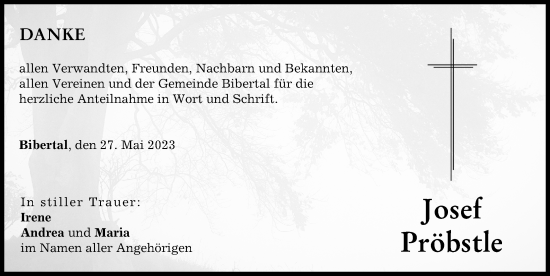 Traueranzeige von Josef Pröbstle von Günzburger Zeitung